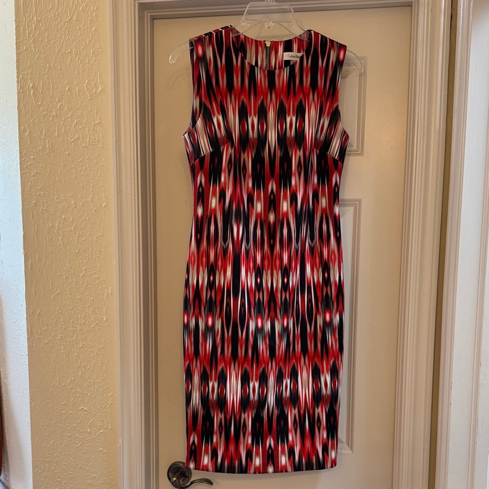 Calvin Klein Red and Black Patterned Dress